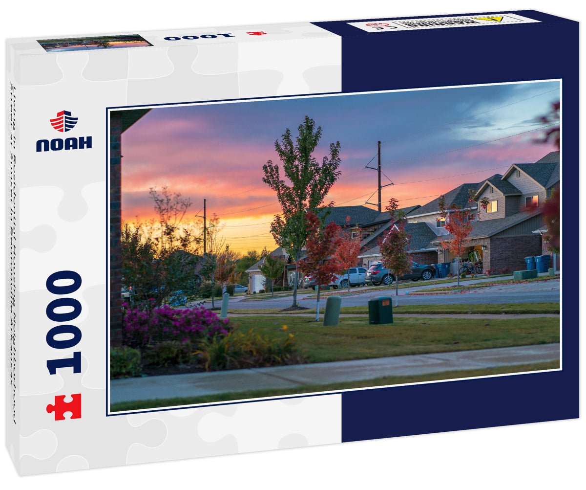 Living in Residential Housing Neighborhood Street at Sunset in Bentonville Arkansas