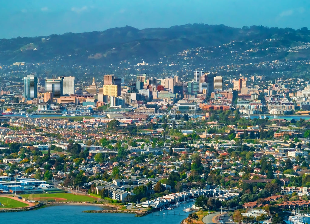 Aerial view of Oakland, California from the bay