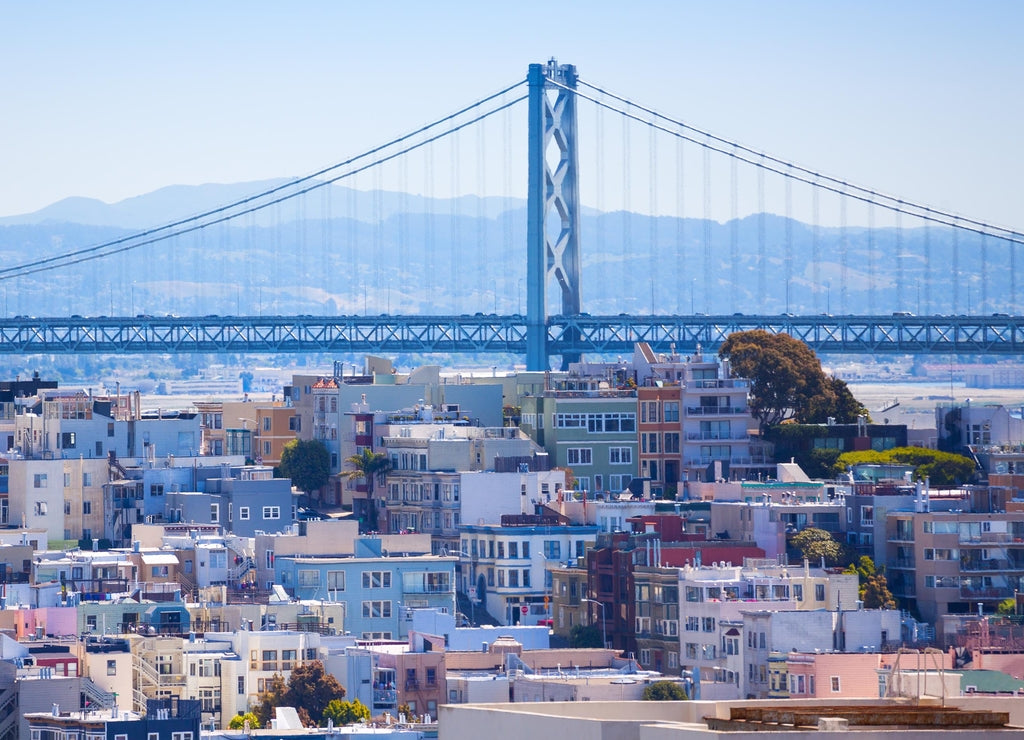 Oakland Bay Bridge view over the residential area