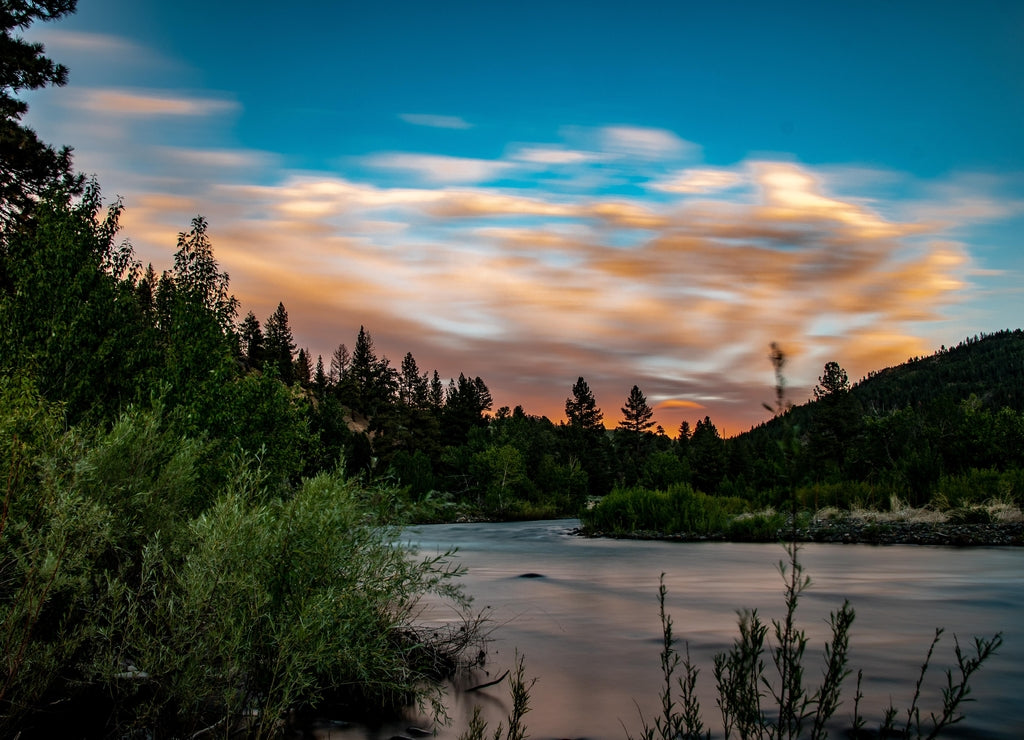 Sunset on the east carson river in Markleeville, California
