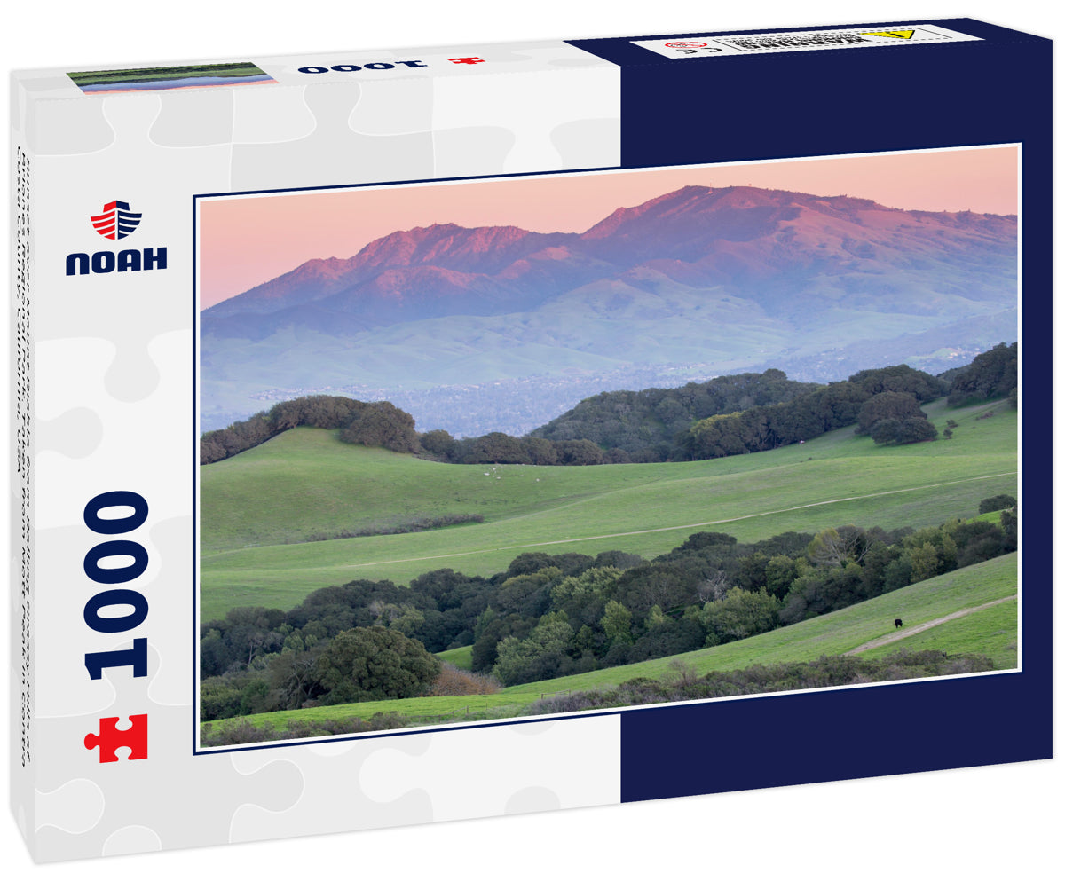 Sunset over Mount Diablo from Rolling Grassy Hills of Briones Regional Park. Taken from Mott Peak in Contra Costa County, California, USA