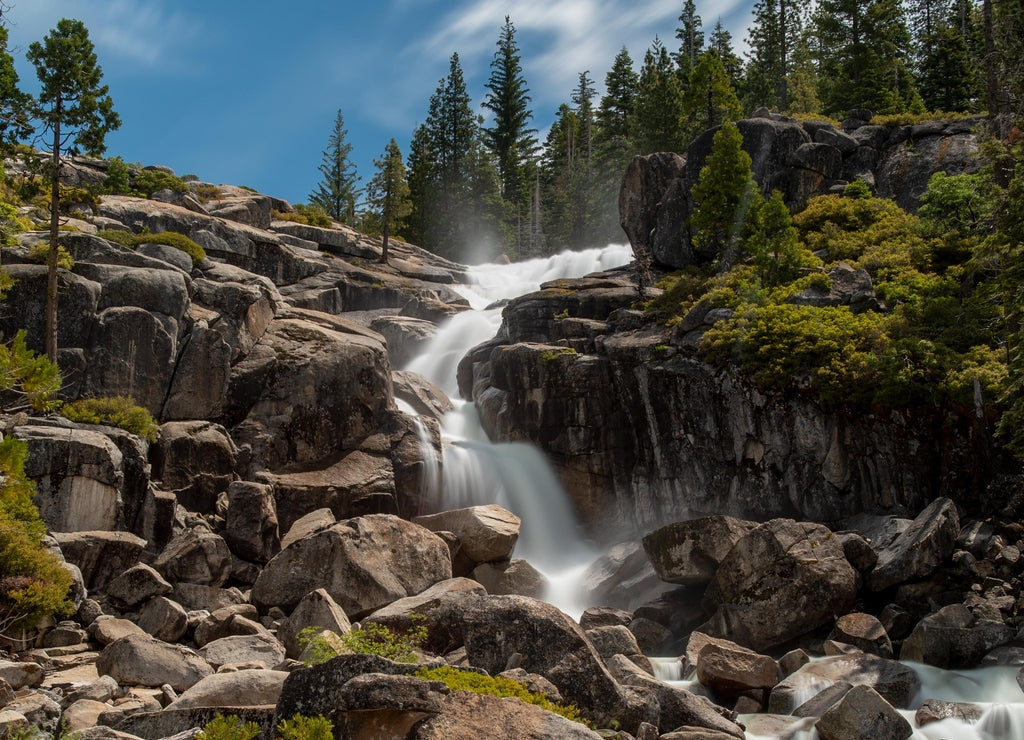 Bassi Falls viewed from close, long exposure, Eldorado National Forest, California, USA