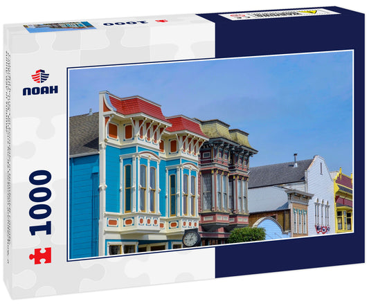 Colorful houses in Ferndale in Humboldt County, California, USA, famous for its Victorian architecture, a sunny day in summer