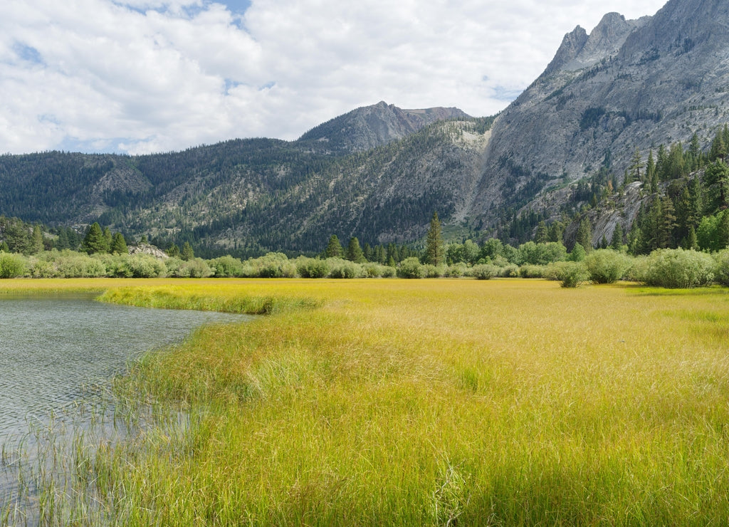 Silver Lake in Inyo National Forest, California, shown against a cloudy sky
