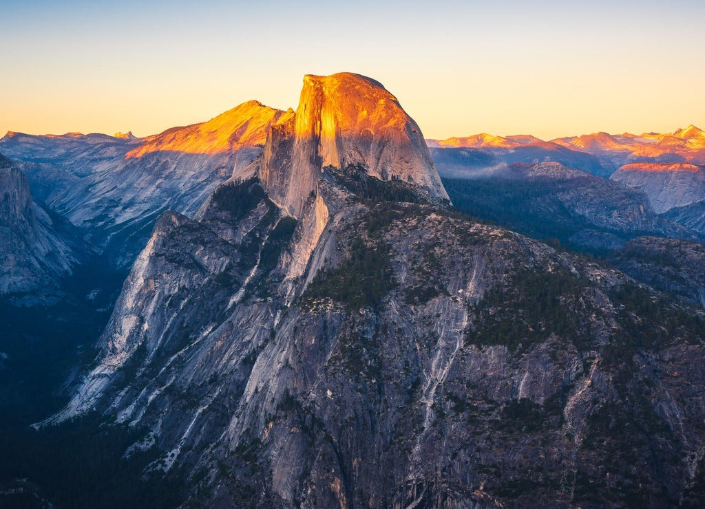 Panoramic Sunset View of Half Dome from Glacier Point in Yosemite National Park