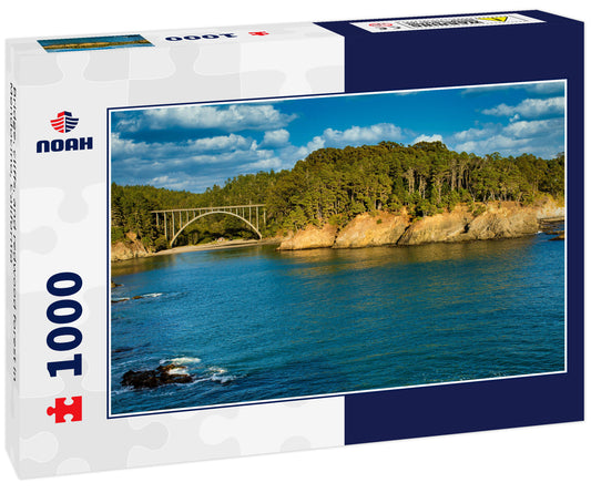 Bridge, cliffs, and redwood forest in Mendocino, California