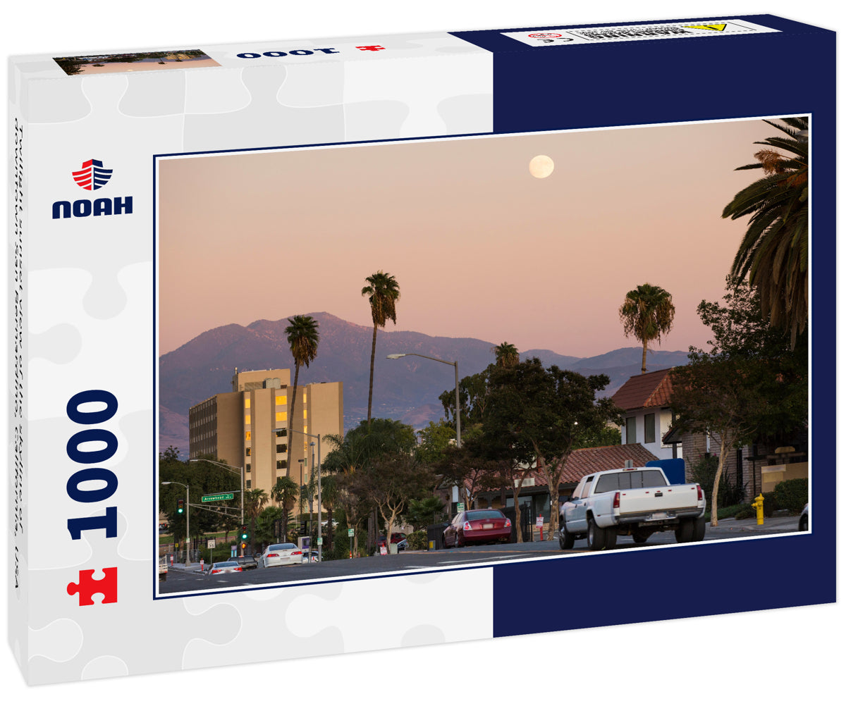 Twilight sunset view of the skyline of downtown San Bernardino, California, USA