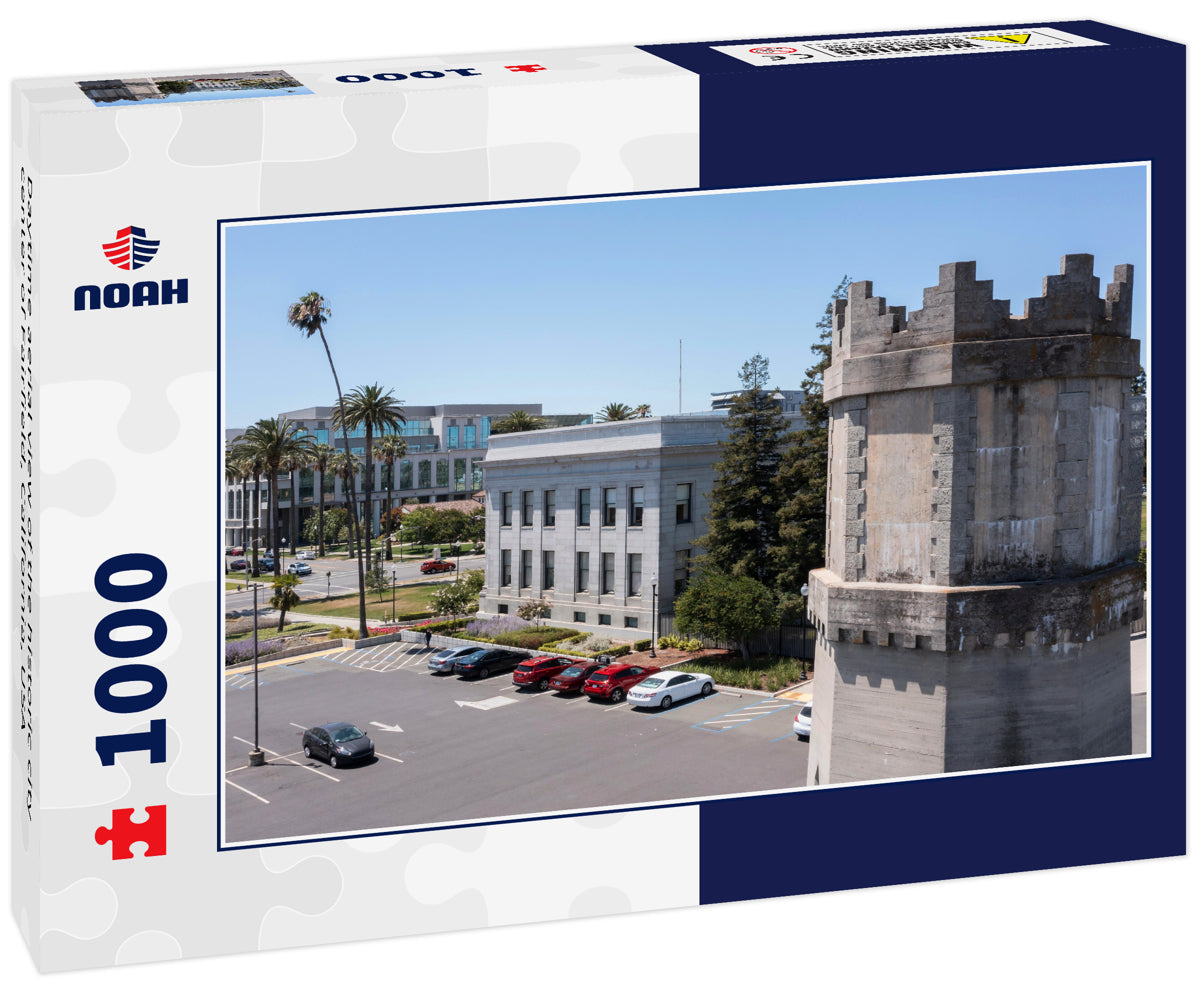 Daytime aerial view of the historic city center of Fairfield, California, USA