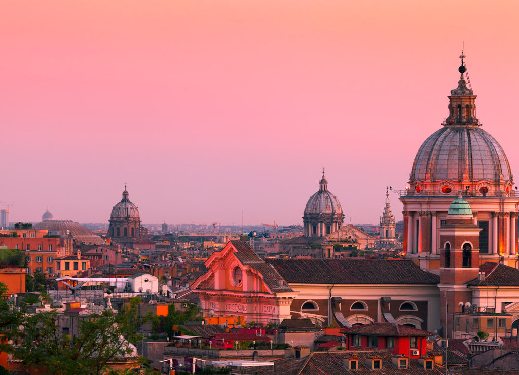Rome Skyline at Dusk with San Carlo al Corso, Italy