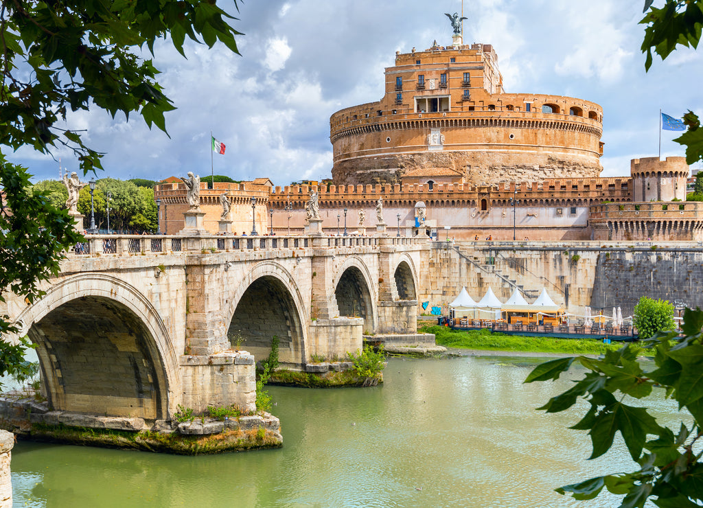 Saint Angel Castle and bridge over Tiber river in Rome
