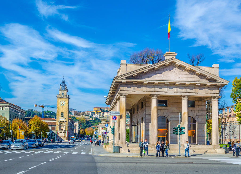 Traffic on Porta Nuova square in Bergamo, Italy