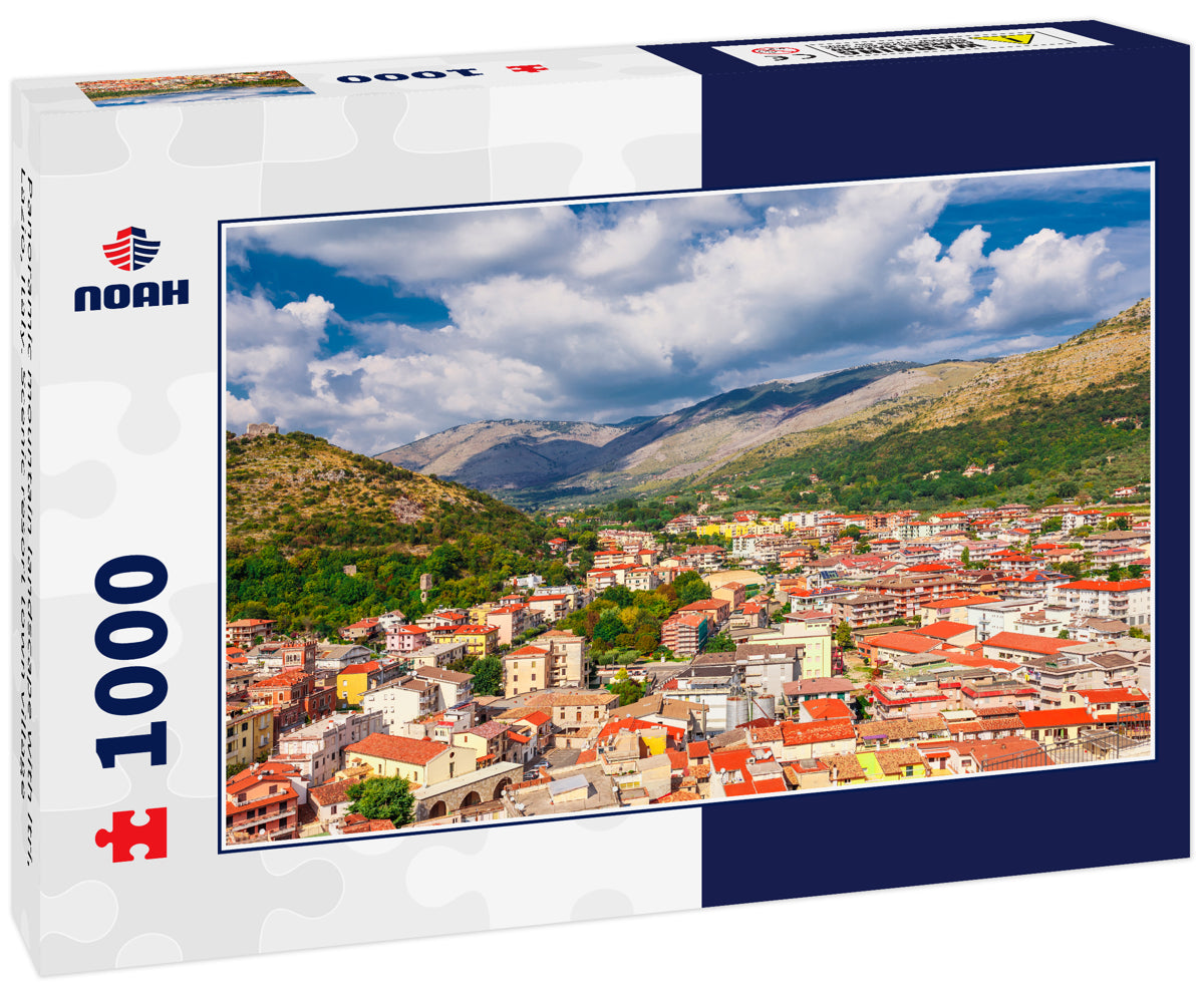 Panoramic mountain landscape with Itri, Lazio, Italy. Scenic resort town village