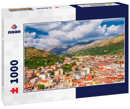 Panoramic mountain landscape with Itri, Lazio, Italy. Scenic resort town village