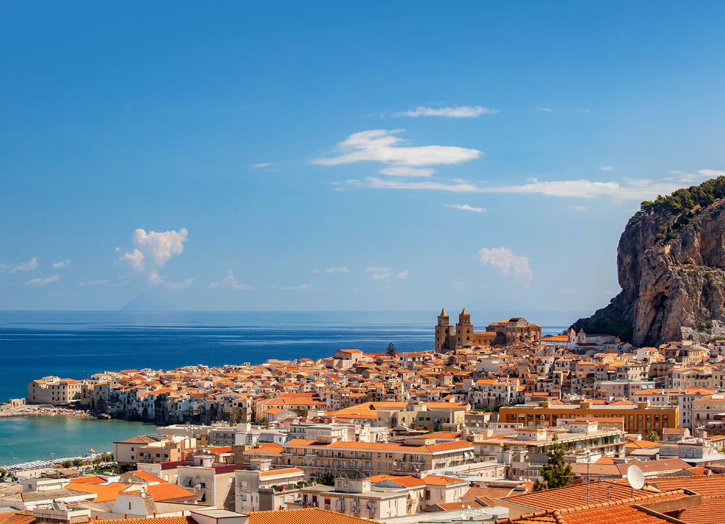 Beautiful view of center of Cefalu in Sicily, Italy