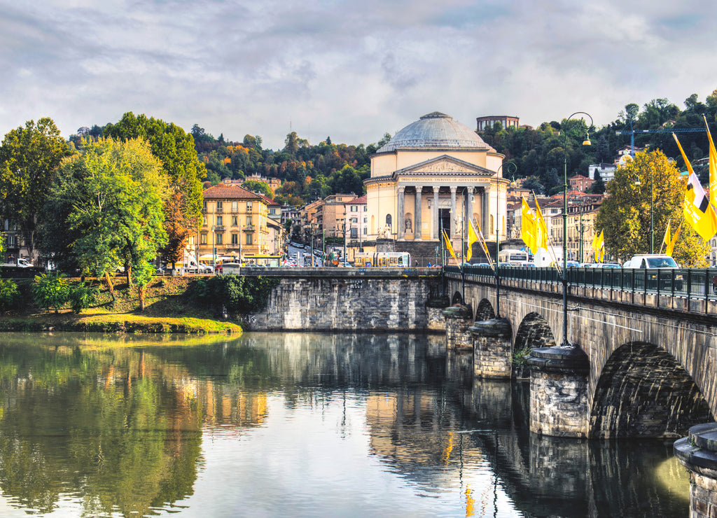 Ancient Bridge in Turin and the River Po