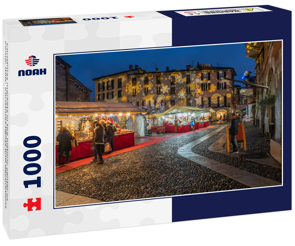 Christmas markets in the historic center of Como, Italy. Christmas lights and decorations