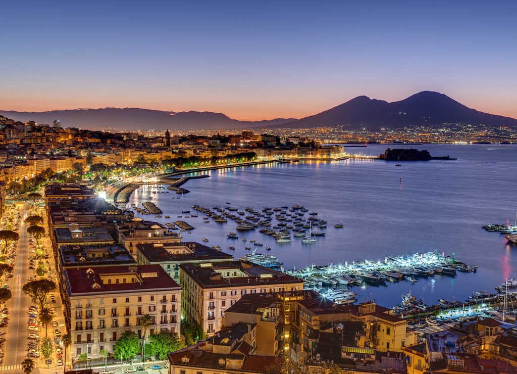 Naples and Mount Vesuvius in Italy before sunrise