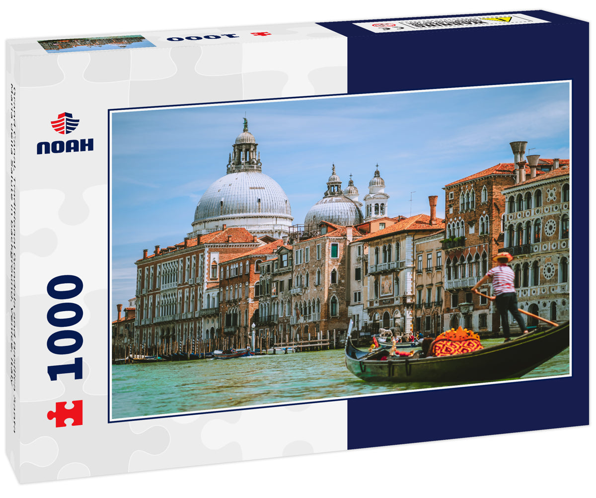 Grand Canal, Traditional Gondola and Basilica Santa Maria della Salute in background, Venice, Italy