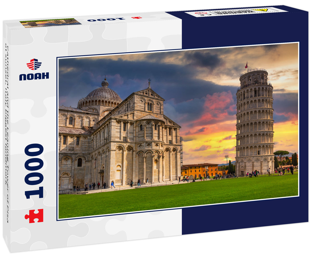 Cathedral and the Leaning Tower of Pisa at sunset, Italy biggest landmark