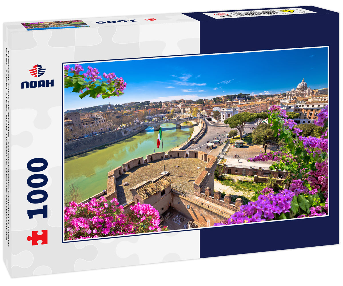 Eternal city of Rome. Panoramic colorful view over Tiber river and historic Rome landmarks