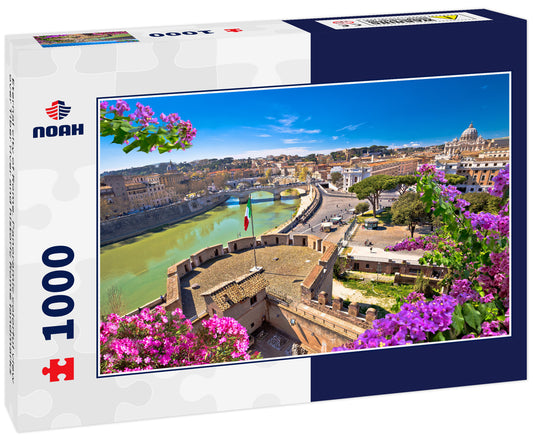 Eternal city of Rome. Panoramic colorful view over Tiber river and historic Rome landmarks