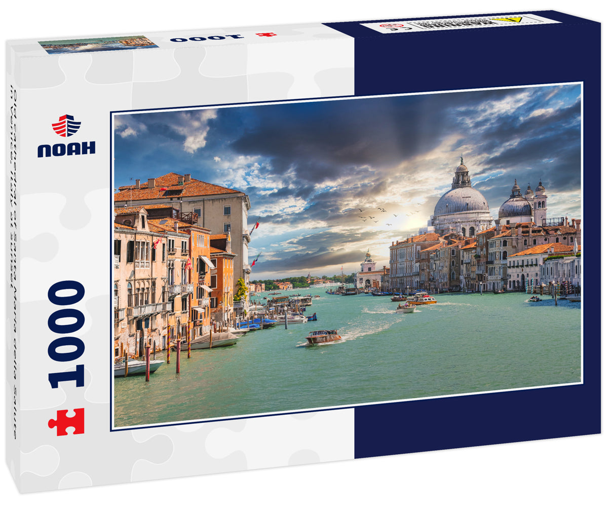 Old cathedral of Santa Maria della Salute in Venice, Italy at sunset