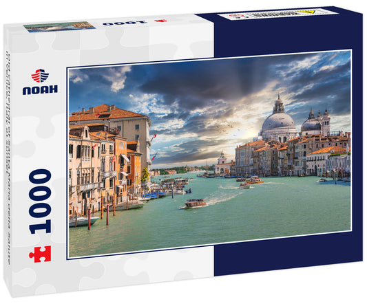 Old cathedral of Santa Maria della Salute in Venice, Italy at sunset