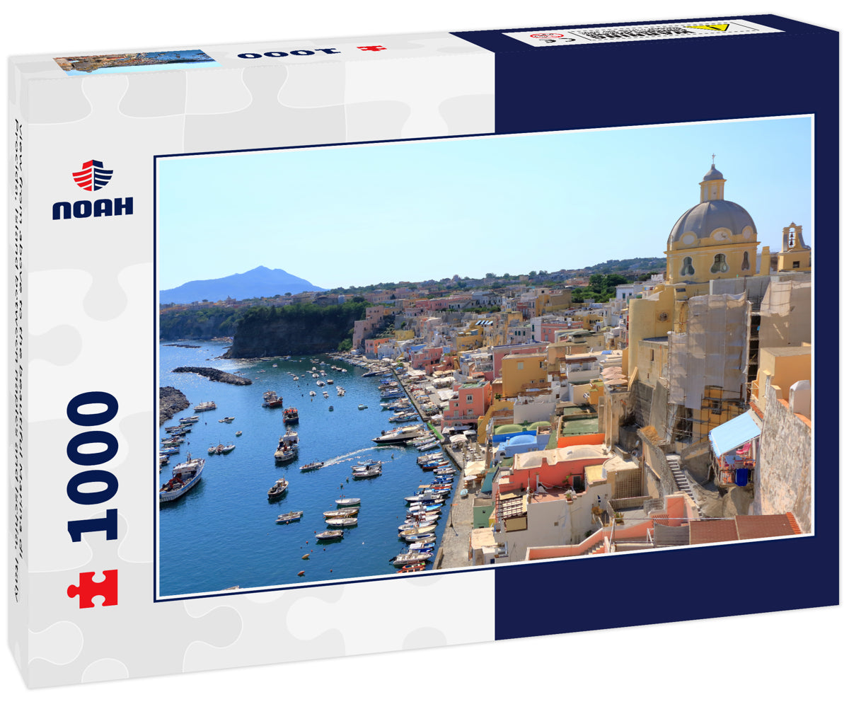 view from above to the beautiful Marina di Procida, Island between naples and Ischia, Italy