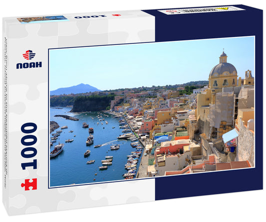 view from above to the beautiful Marina di Procida, Island between naples and Ischia, Italy