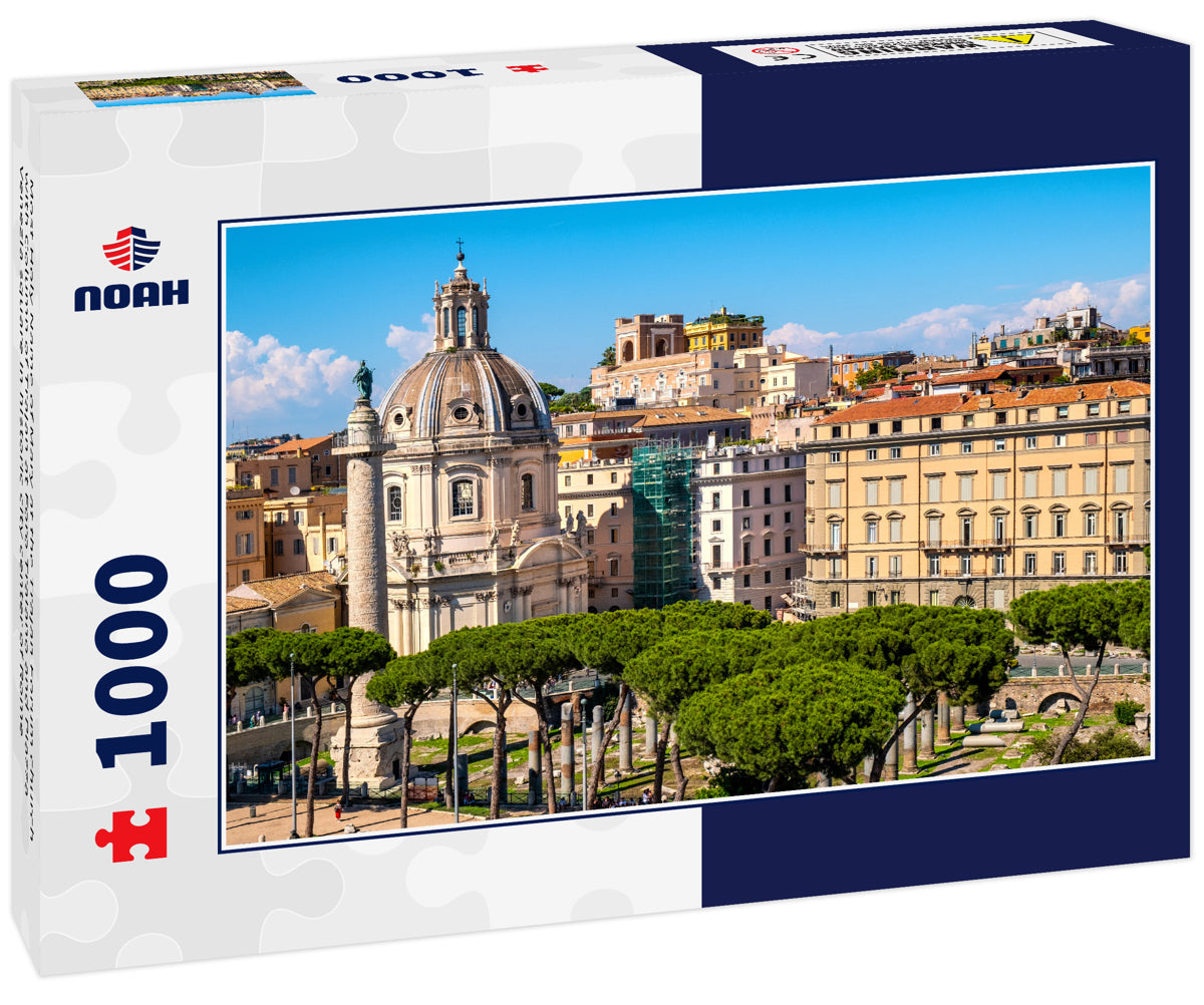 Most Holy Name of Mary at the Trajan Forum church with Column of Trajan at Foro Traiano and Piazza Venezia square in historic city center of Rome