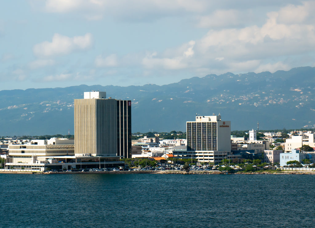 Kingston city building landscape view from the harbor Jamaica