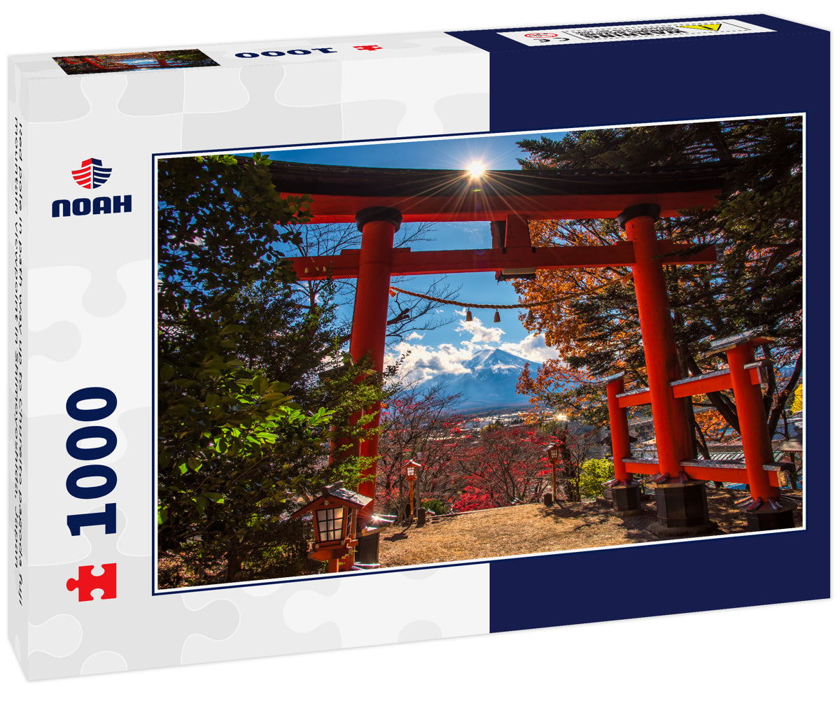 Red pole in path way up to Chureito pagoda fuji mountain viewpoint in Shimoyoshida, Japan