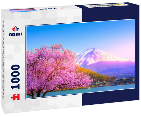 Mount Fuji and cherry blossoms which are viewed from lake Kawaguchiko, Yamanashi