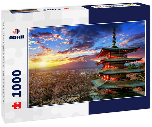 Chureito pagoda and Fuji mountain at sunset in Japan