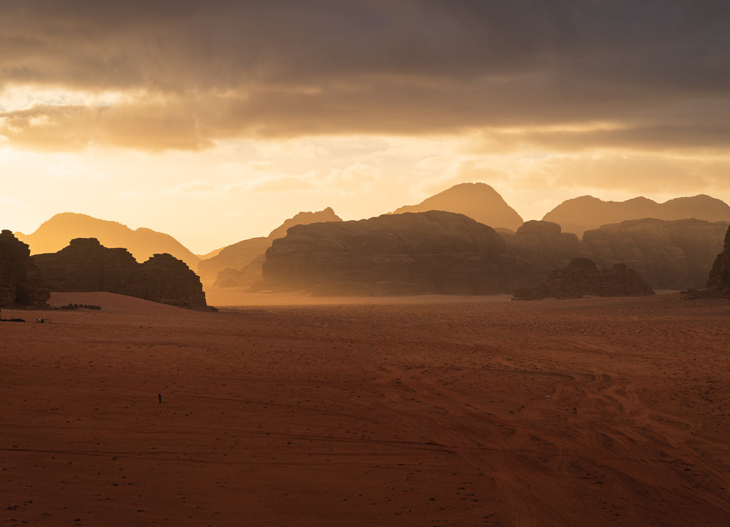 Beautiful morning sunrise at Wadi Rum desert in Jordan, Arab