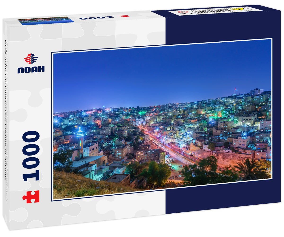 Cityscape Amman downtown at dusk, Panoramic view from the citadel hill. Capital of Jordan