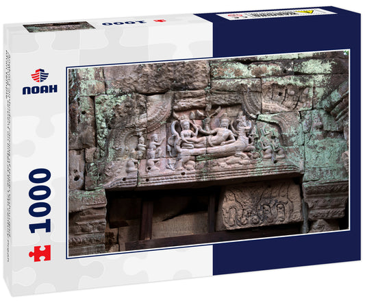 Angkor Cambodia, carving of Hindu Vishnu god reclining on serpent on lintel at the 12th century Preah Khan temple