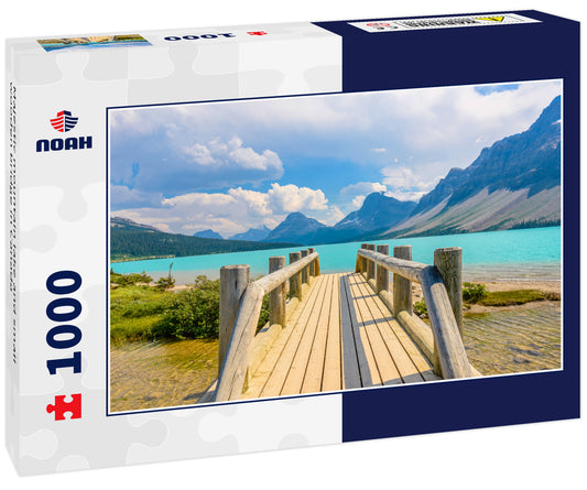 Majestic mountain lake and small wooden bridge in Canada