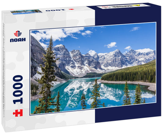 Moraine lake in Banff National Park, Canadian Rockies, Canada. Sunny summer day with amazing blue sky