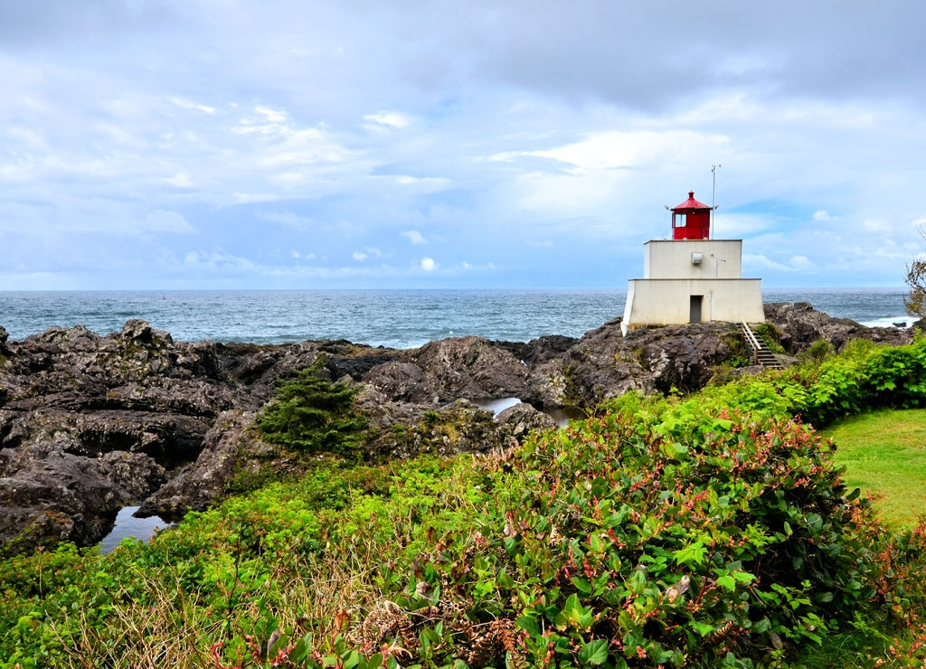 Historic lighthouse along the Wild Pacific Trail at Ucluelet, Vancouver Island, BC, Canada