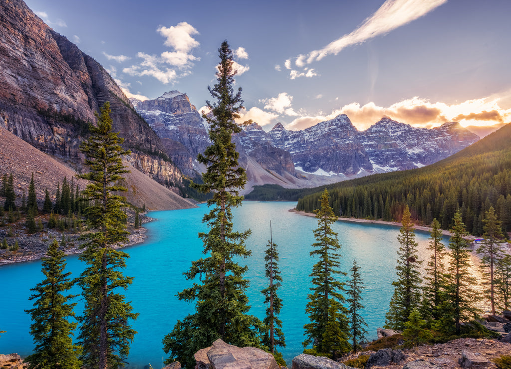 Autumn Sunset at Lake Moraine in Banff National Park