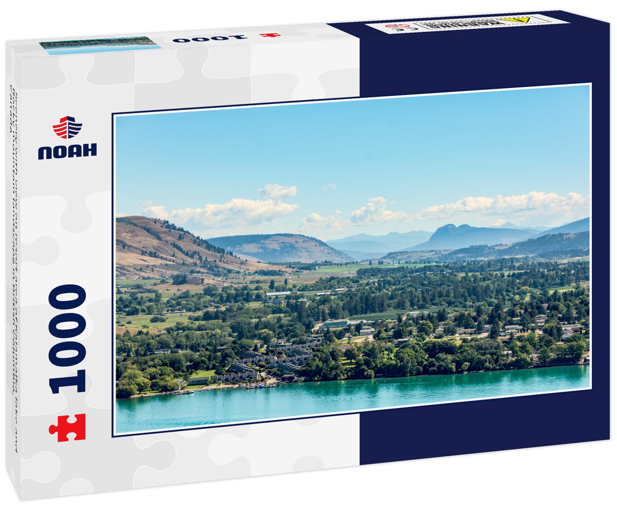 Scenery with view on resort area of Kalamalka lake and Rocky mountain landscape in British Columbia, Canada