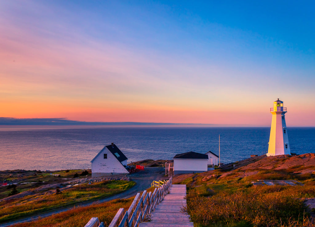 View of Cape Spear Lighthouse at Newfoundland, Canada, during sunset