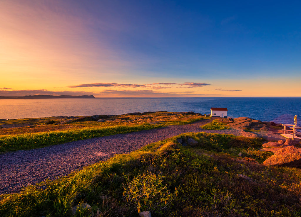 View of Cape Spear Lighthouse National Historic Site at Newfoundland Canada during sunset