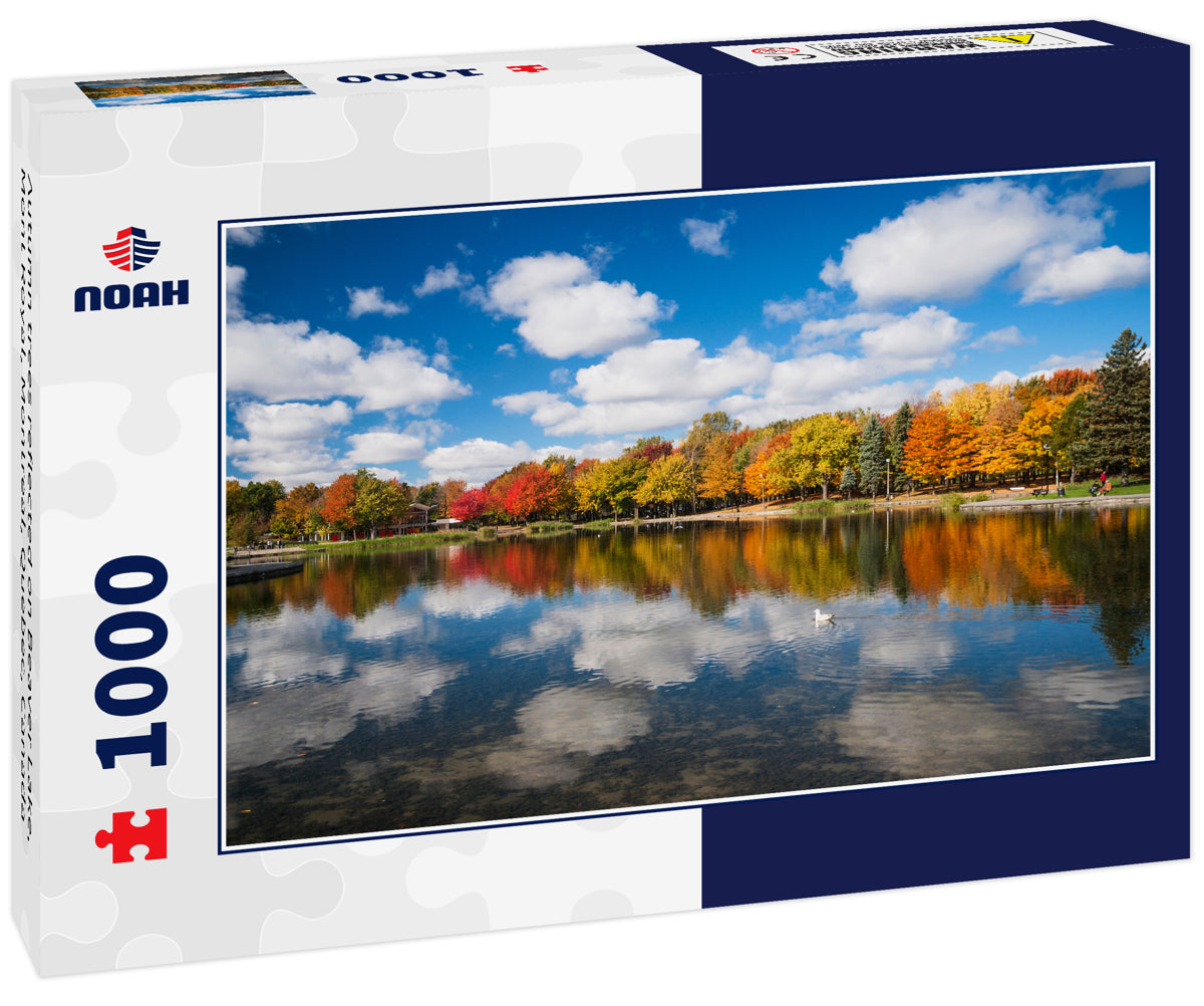 Autumn trees reflected on Beaver Lake, Mont Royal, Montreal, Quebec, Canada