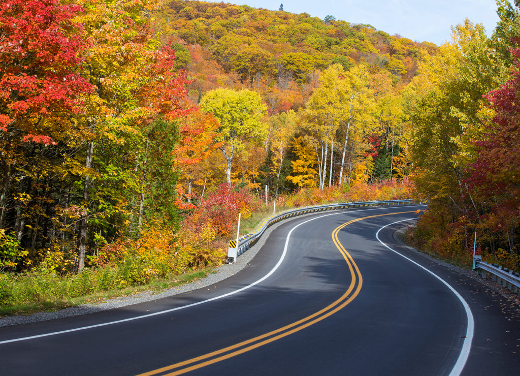 Autumn road in Mauricie national park, Canada