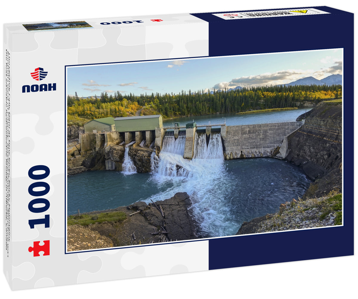 Horseshoe Falls Dam at Bow River, Rocky Mountains Foothills west of Calgary. Massive Concrete Structure was the first sizeable hydroelectric facility in Alberta, Canada