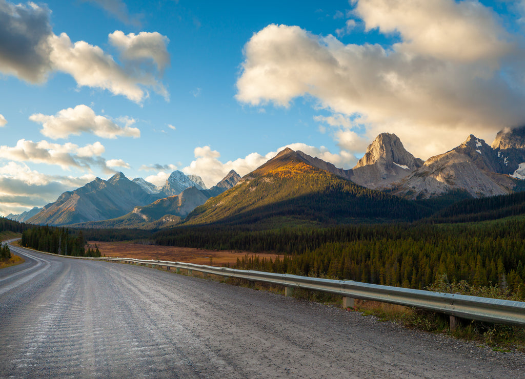 A road in Kananaskis in the Canadian Rocky Mountains, near Canmore, Alberta, Canada