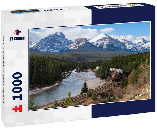 Train in a valley in Banff Canada