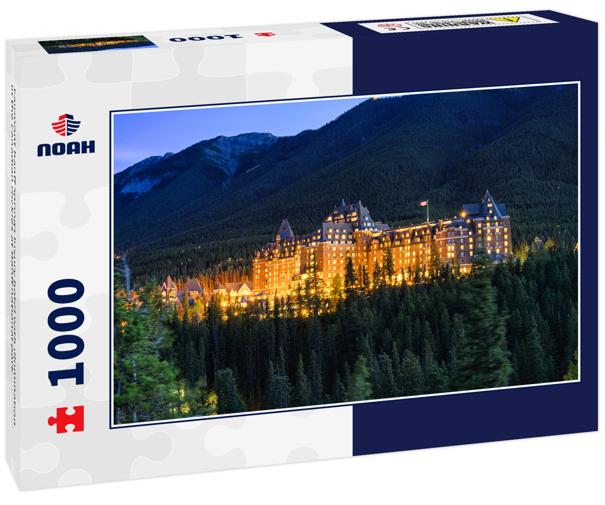 Fairmont banff springs luxury hotel with illumination in the canadian rockies at Banff national park